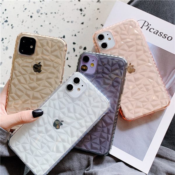 3D Diamond Pattern Clear iPhone Case – Flexible TPU Protective Cover