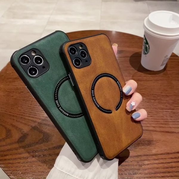Business-Style Magnetic iPhone Case – PU Leather Protective Cover for Wireless Charging